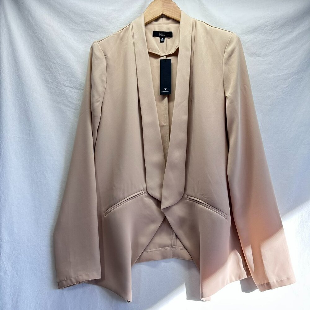 NWT Lulus Blouse Blazer Women's Size Small Faux Pockets Tan Long Sleeve Open